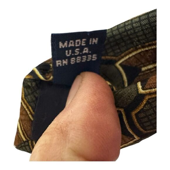 Geometric Necktie Olive Green Brown Patterned Business Casual Men's Tie - Picture 6 of 6